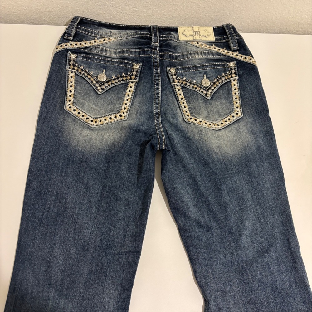 Miss Me Curvy Boot Jeans Womens 28 Blue Mid Rise Embellished Rhinestone Pockets - Picture 11 of 16
